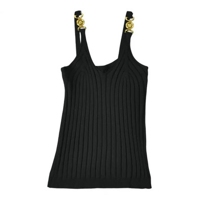 Ženski prsluk Metalni dekor V-izrez Dnevna odjeća bez leđa i bez rukava Slim Fit Prugasta tekstura Ženska ljetna majica bez rukava Ženska odjeća