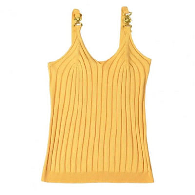 Ženski prsluk Metalni dekor V-izrez Dnevna odjeća bez leđa i bez rukava Slim Fit Prugasta tekstura Ženska ljetna majica bez rukava Ženska odjeća