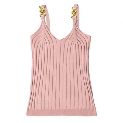 Ženski prsluk Metalni dekor V-izrez Dnevna odjeća bez leđa i bez rukava Slim Fit Prugasta tekstura Ženska ljetna majica bez rukava Ženska odjeća