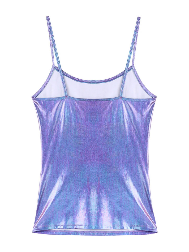 Moteriški blizgūs metaliniai jogos šokių hiphopo kostiumai, lakinės odos spagečių petnešėlės be rankovių liemenės, viršutinė klubo apranga