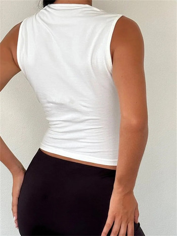 Γυναικεία φανελάκια CHRONSTYLE Μαύρο φιόγκο συνονθύλευμα αμάνικο μίνι γιλέκο Καλοκαιρινή μόδα Slim Fit Λευκό Camis Cropped Streetwear 2024