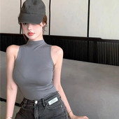 Seksi majica bez rukava, jednobojne kratke majice s halterima, ženske ljetne majice s dolčevitima i ovratnikom, modne ležerne kratke ženske majice bez rukava