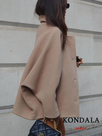 KONDALA Casual Vintage Chic Γυναικείο παλτό Camel Solid τσέπες Μονό στήθος Κοντό φαρδύ παλτό Μόδα Φθινοπωρινό χειμερινό παλτό 2023