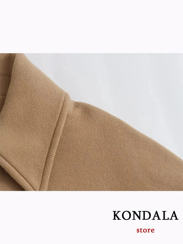 KONDALA Casual Vintage Chic Γυναικείο παλτό Camel Solid τσέπες Μονό στήθος Κοντό φαρδύ παλτό Μόδα Φθινοπωρινό χειμερινό παλτό 2023