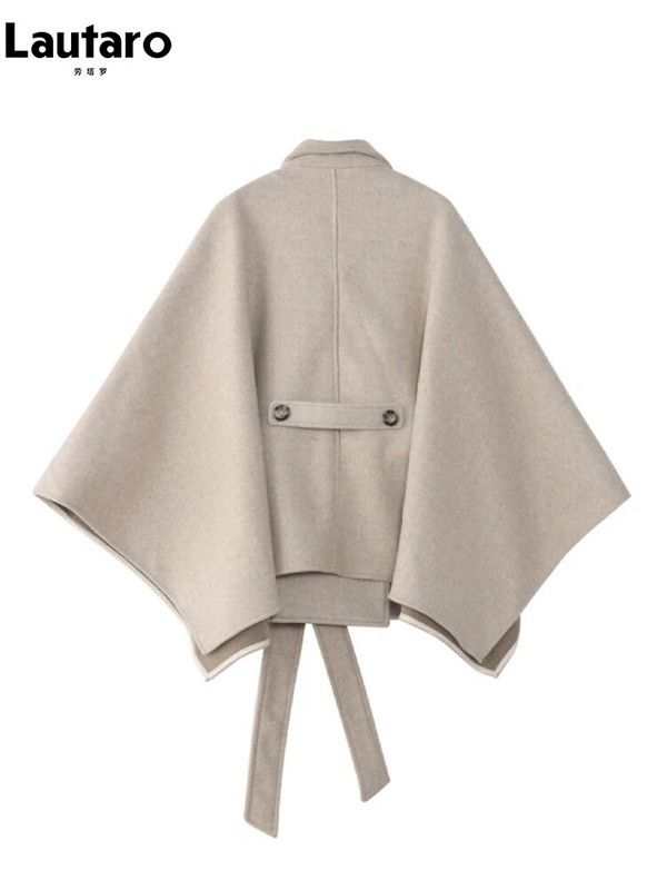 Lautaro, toamnă iarnă, lejer, elegant, de lux, scurte, moale, din lână, pentru femei, cu cravată în talie, haină vintage fără mâneci, pentru femei 2022