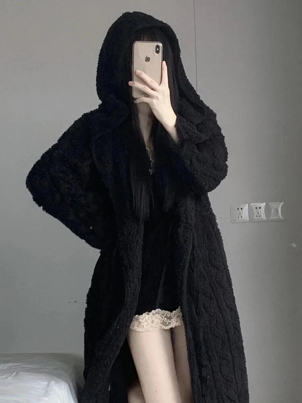 Ženski ženski kućni ogrtač od flisa, jednobojni ženski kućni ogrtač s kapuljačom, topli topli jacquard kimono, spavaćica na vezanje za žene