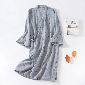Японски кимоно халати за жени Халат от 100% памучна марля Летен тънък спално облекло Нощница с дълъг ръкав Халат голям размер