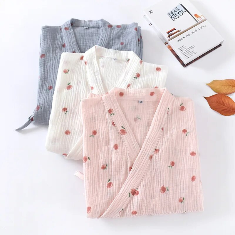 Japanski kimono ogrtači za žene Ogrtač za kupanje od 100% pamučne gaze Ljetna tanka spavaćica, spavaćica dugih rukava, kućni ogrtač veće veličine