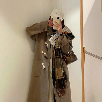 Колеж стил Японско прекрасно вълнено палто със средна дължина волски рог катарама студент JK палто камила зимно палто 2023 есен зима ново
