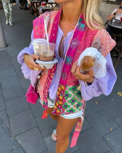 Broderie imprimeu patchwork femei vestă din bumbac cu centură deschisă față fără mâneci cu decolteu în V tanc doamnă 2023 toamnă șic casual streetwear