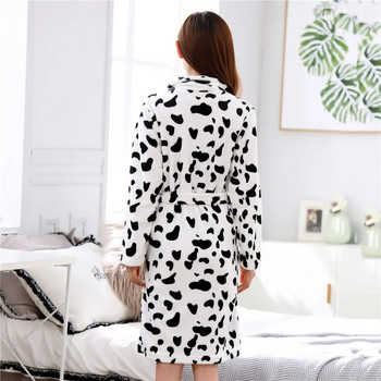Εκτύπωση Ασπρόμαυρη γυναικεία ρόμπα αγελάδας Ρούχα για το σπίτι Νυχτικά Μονόχρωμη φόρεμα μπουρνούζι κιμονό Χειμωνιάτικη ζεστή ρόμπα για το σπίτι
