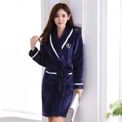 Imprimat alb-negru halat de femeie de vaca Îmbrăcăminte de acasă Lenjerie de noapte Kimono de culoare solidă Halat de baie Rochie de iarnă caldă pentru acasă