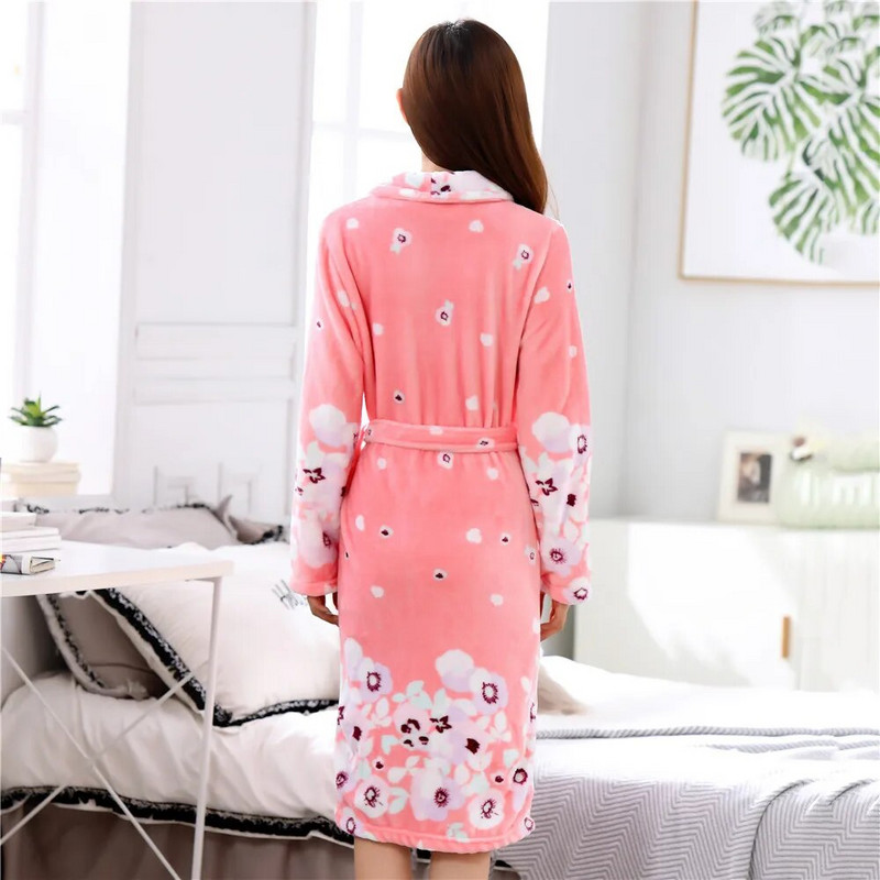 Imprimat alb-negru halat de femeie de vaca Îmbrăcăminte de acasă Lenjerie de noapte Kimono de culoare solidă Halat de baie Rochie de iarnă caldă pentru acasă