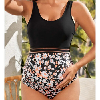 Νέο καλοκαιρινό μαγιό 2023 για έγκυες γυναίκες Σέξι χρώμα αντίθεσης Floral μαγιό εγκυμοσύνης Bather Premama Beachwear Tankinis