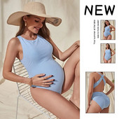 Nyári szexi Premama Fürdőruha Kismama ruházat Strand Solid Monokini Terhes Női Hát nélküli fürdőruha Fürdőszoba Terhességi Tankinik