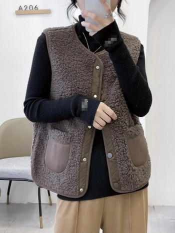 Γυναικείο γιλέκο 2023 Φθινόπωρο O λαιμό αμάνικο νέο σακάκι Κορεατικής μόδας Ζεστό βελούδινο μπουφάν Φαρδύ casual ταμπεραμέντο Γυναικεία ρούχα