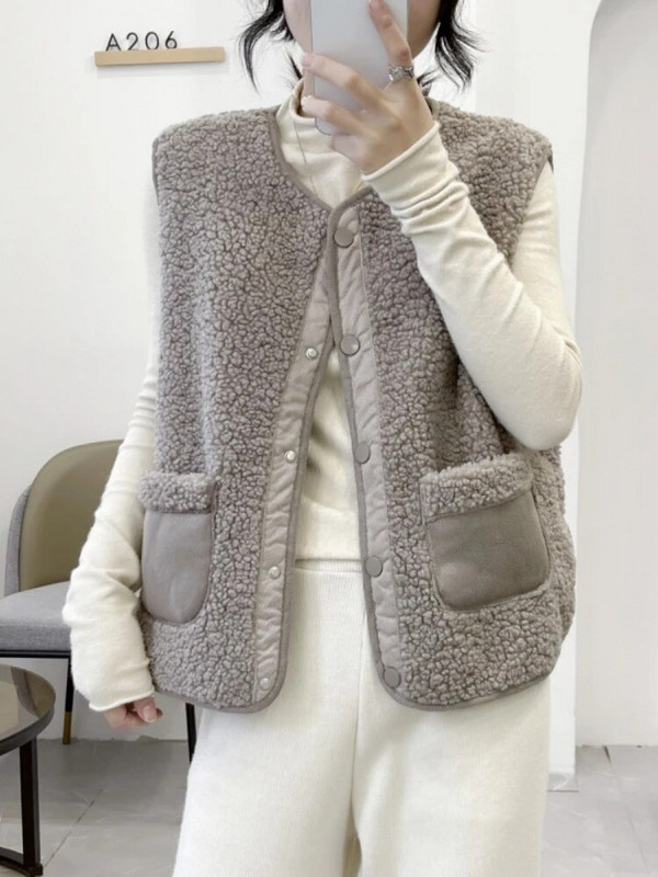 Liemenė moterims 2023 m. rudens O kaklo nauja striukė be rankovių korėjietiška šilta pliušinė striukė Laisvi laisvalaikio temperamento moteriški drabužiai