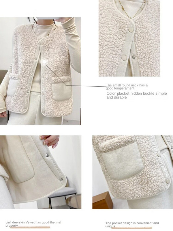 Liemenė moterims 2023 m. rudens O kaklo nauja striukė be rankovių korėjietiška šilta pliušinė striukė Laisvi laisvalaikio temperamento moteriški drabužiai