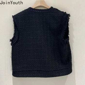 Корейска жилетка за жени Модни темпераментни потници 2023 Ropa Mujer Джобове без ръкави Жилетка Свободни винтидж якета Y2k Топове