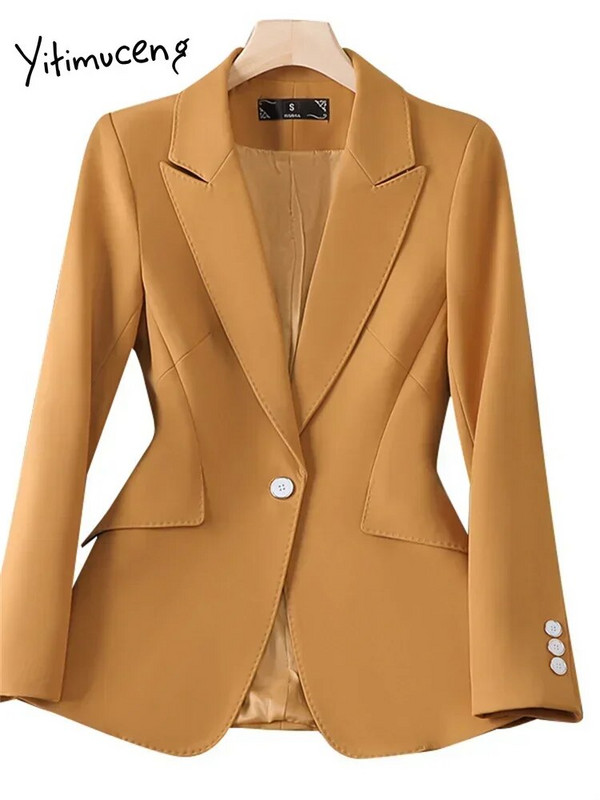 Yitimuceng biuro moteriški dviejų dalių komplektai Moteriški kostiumai 2023 m. Nauji vieno mygtuko atlenkiami apykaklės švarkai Laisvi laisvalaikio kelnių kostiumai