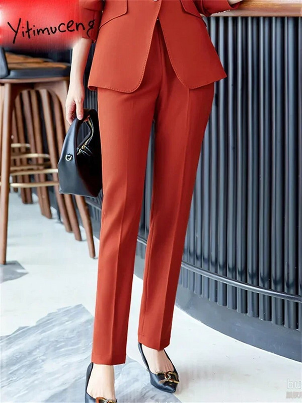 Yitimuceng biuro moteriški dviejų dalių komplektai Moteriški kostiumai 2023 m. Nauji vieno mygtuko atlenkiami apykaklės švarkai Laisvi laisvalaikio kelnių kostiumai