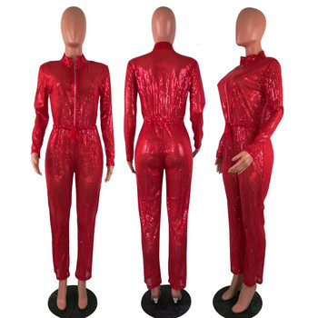 Плюс XXXL размер Дамски червен гащеризон с пайети, парти костюм, свободен костюм от две части гащеризон гащиризон анцуг Bodycon Playsuit