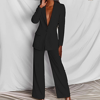 Jocoo Jolee Χειμερινά γυναικεία blazers Σετ παντελόνι με μακρυμάνικο V λαιμόκοψη με μολύβι κοστούμι δύο τεμαχίων σετ γραφείο Γυναικεία στολή