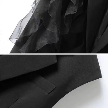 2023 Νέο μαύρο κοστούμι γιλέκο Γυναικείο καλοκαιρινό κορεάτικο ραφές σιφόν αμάνικο σακάκι γιλέκο Γυναικείο σακάκι πανωφόρι τοπ