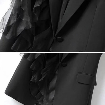 2023 Νέο μαύρο κοστούμι γιλέκο Γυναικείο καλοκαιρινό κορεάτικο ραφές σιφόν αμάνικο σακάκι γιλέκο Γυναικείο σακάκι πανωφόρι τοπ
