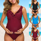Grūtnieču vienkrāsains peldkostīms vasaras grūtniecēm, volāniem viengabalains peldkostīms Bodijs Pludmales seksīgs peldkostīms grūtniecības bikini
