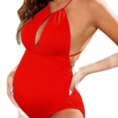 Új kismama női egyrészes fürdőruha tömör piros/kék/fekete hát nélküli fürdőruha terhes szexi Premama Halter fürdőruha