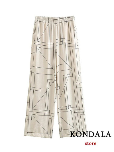 KONDALA Vintage odijela s geometrijskim printom Ženska moda za jesen 2023. Preveliki sako s V izrezom + elegantni kompleti širokih hlača visokog struka