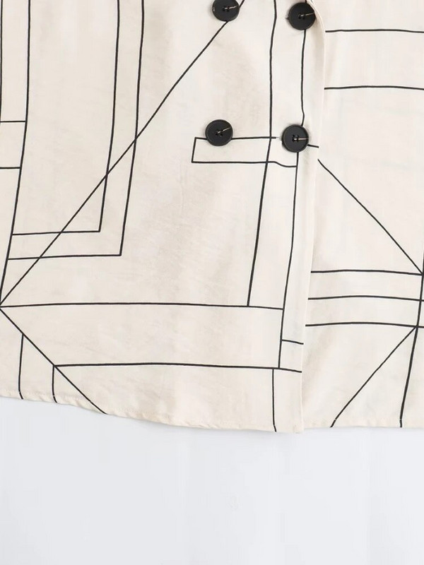 KONDALA Vintage odijela s geometrijskim printom Ženska moda za jesen 2023. Preveliki sako s V izrezom + elegantni kompleti širokih hlača visokog struka