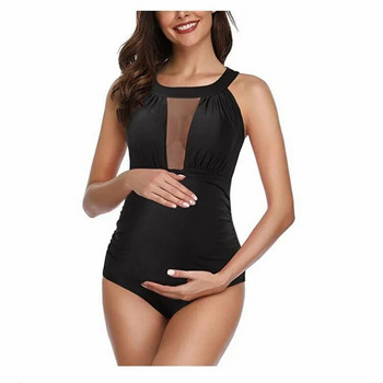 Модни плътни черни дамски бански костюми за бременни от една част Бременни мрежести шевове Секси бански костюми без гръб Bathers Premama Clothes