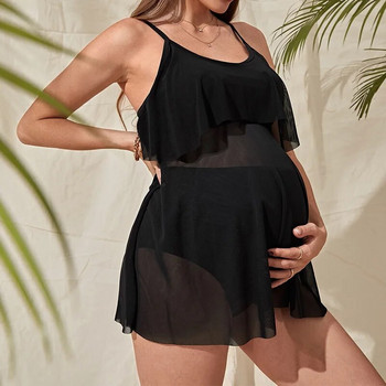 Νέο μαύρο μαγιό Premama Tanknis Sexy Sling Mesh Two Pieces Swimming Beach Wear Μονόχρωμο Σετ μπικίνι Μαγιό εγκυμοσύνης