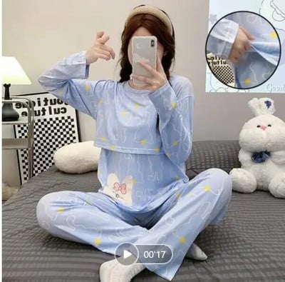 2024 tavaszi szülés utáni női szoptató pizsama szettek nyári szoptatási ruhakészletek divatos nyomtatott kismama hálóruha, laktáció