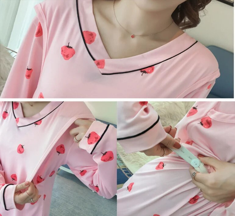 2024 tavaszi szülés utáni női szoptató pizsama szettek nyári szoptatási ruhakészletek divatos nyomtatott kismama hálóruha, laktáció