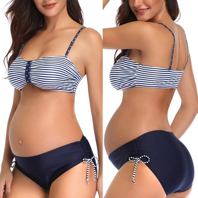 2db Kismama Tankini Női Csíkos nyomott bikini fürdőruha bikini szett Strandruha Terhes fürdőruha Terhes fürdőruha Fürdés