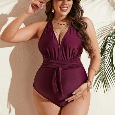 Szexi terhes fürdőruha terhes női egyrészes fürdőruhák nyári mély V nyakú kismama fürdőruha tömör egyrészes fürdőruha