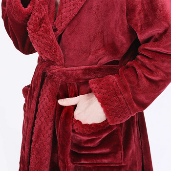 Нов мъжки дамски зимен екстра дълъг решетъчен косъм с дебел фланелен топъл мъжки халат за баня, луксозен термичен халат за баня, мек халат, мъжки халати