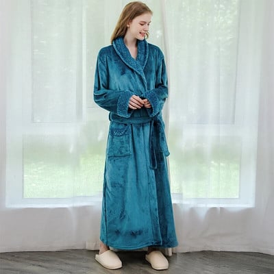 Nauji Vyriški Moteriški Žieminiai Itin Ilgi Kailiai Storas Flanelinis Šiltas Chalatas Vyriškas Prabangus Terminės vonios chalatas Minkštas chalatas Vyriški chalatai