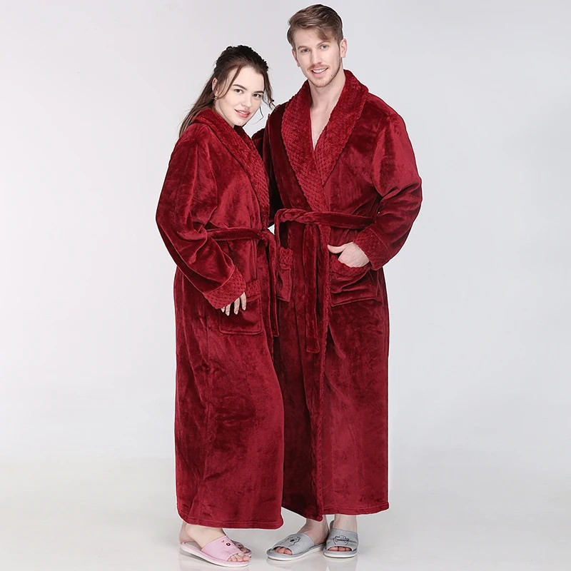 Nauji Vyriški Moteriški Žieminiai Itin Ilgi Kailiai Storas Flanelinis Šiltas Chalatas Vyriškas Prabangus Terminės vonios chalatas Minkštas chalatas Vyriški chalatai
