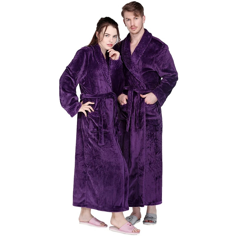 Nauji Vyriški Moteriški Žieminiai Itin Ilgi Kailiai Storas Flanelinis Šiltas Chalatas Vyriškas Prabangus Terminės vonios chalatas Minkštas chalatas Vyriški chalatai