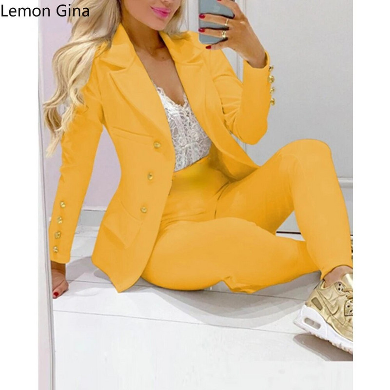 Lemon GinaŽenski odijela s hlačama Jednobojni sakoi s jednim kopčanjem Topovi + dvodijelni kompleti s pencil hlačama Jesenska modna odjeća za uredske dame