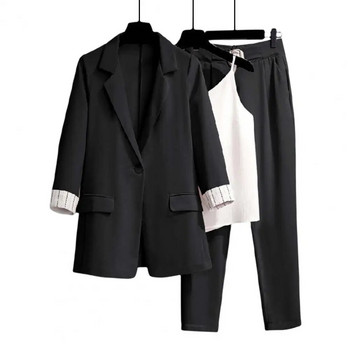3 τμχ/Σετ Παντελόνι Blazer Σετ γιλέκο OL Style Lady Business Outfit Μονόχρωμο Αντιρυτιδικό Σετ Παντελόνι Blazer Γιλέκο Γυναικείο