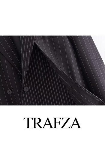 TRAFZA 2024 Γυναικεία Φθινοπωρινά Oversize Μπουφάν Παλτό Γραφείο Γυναικείο Blazer Κομψό Εξωτερικά Ενδύματα Γυναικεία ριγέ μπλέιζερ μπουφάν