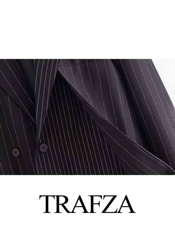 TRAFZA 2024 Ženske jesenske prevelike jakne Kaput Odijelo Uredski ženski sako Elegantna vanjska odjeća Ženska prugasta jakna sako