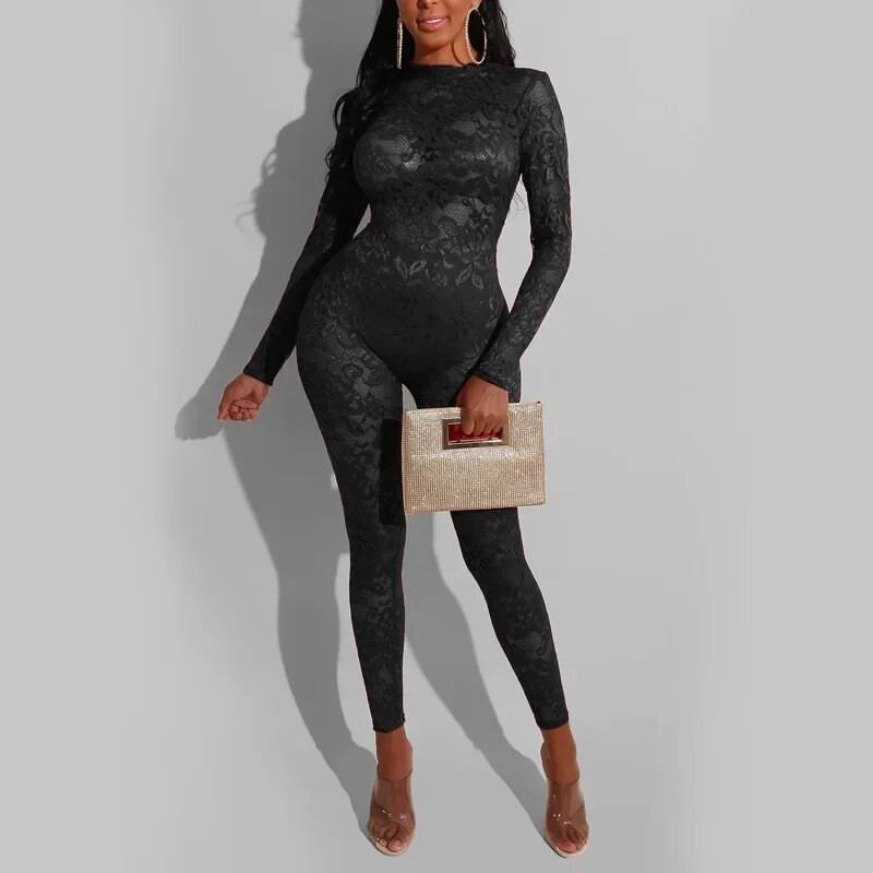 Raudoni nėriniai, gėlių kombinezonai, moteriški šliaužtinukai 2024 m. Naujos mados ilgomis rankovėmis seksualūs, permatomi gimtadienio kostiumai be nugaros