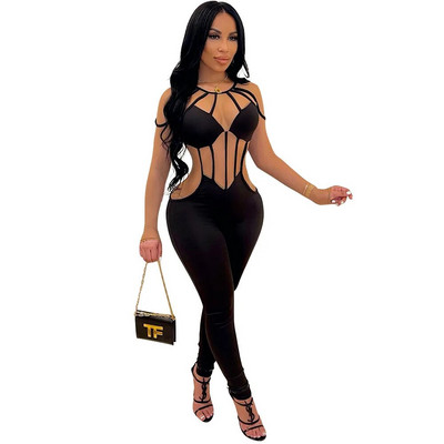 Seksualūs permatomo tinklinio audinio kombinezonai moteriški vintažiniai „O“ kaklo kelnės ilgomis rankovėmis „Peržiūros“ klubo vakarėlio žaismingas kombinezonas.