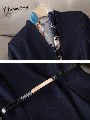 Yitimuceng Κομψό παντελόνι γραφείου Γυναικεία Κορεάτικη μόδα Επίσημο παντελόνι σακάκι με μακρύ μανίκι V λαιμόκοψη Φθινοπωρινό χειμερινό σετ 2 τεμαχίων
